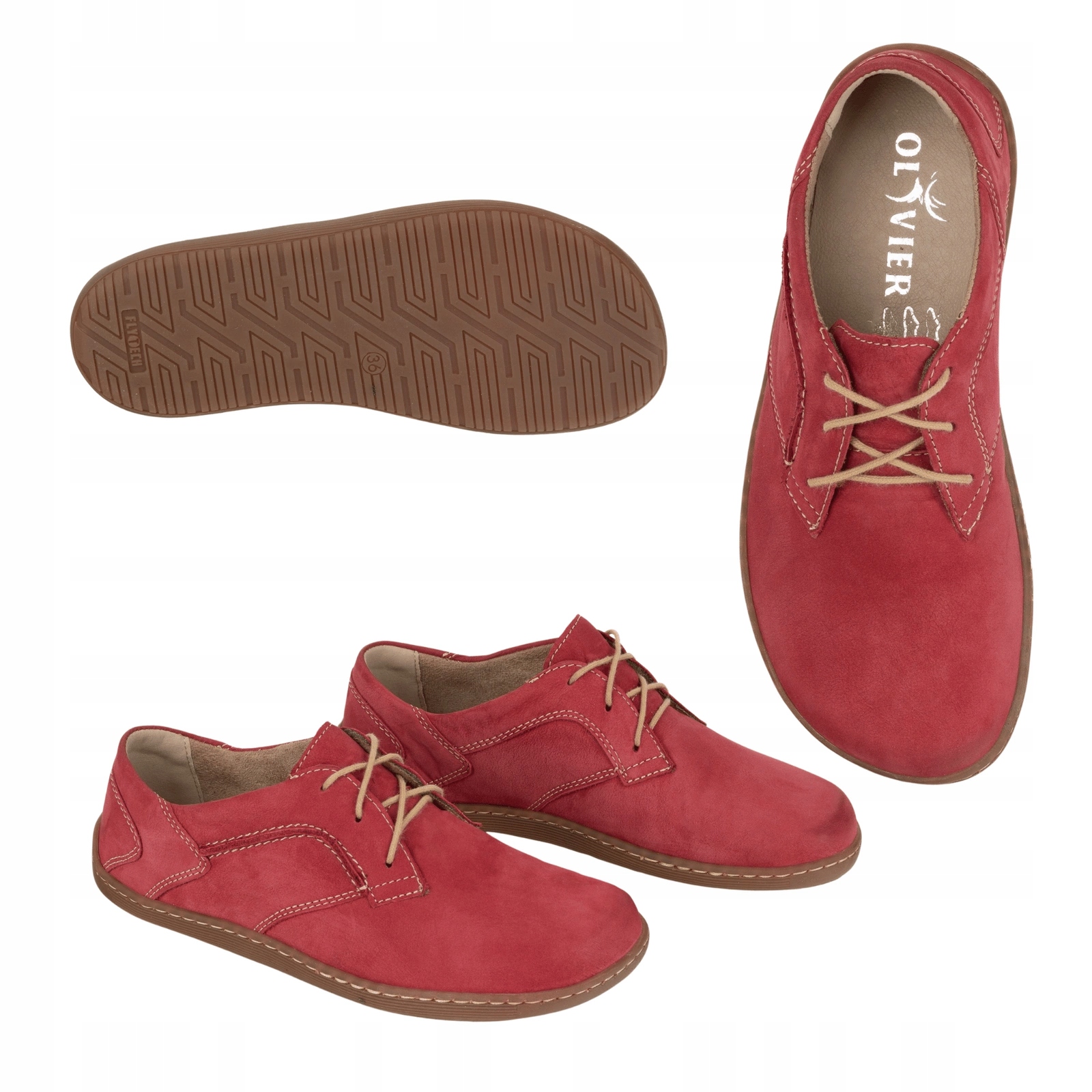 Barefoot Dámské minimalistické kožené boty 1082 červené nubukové 37