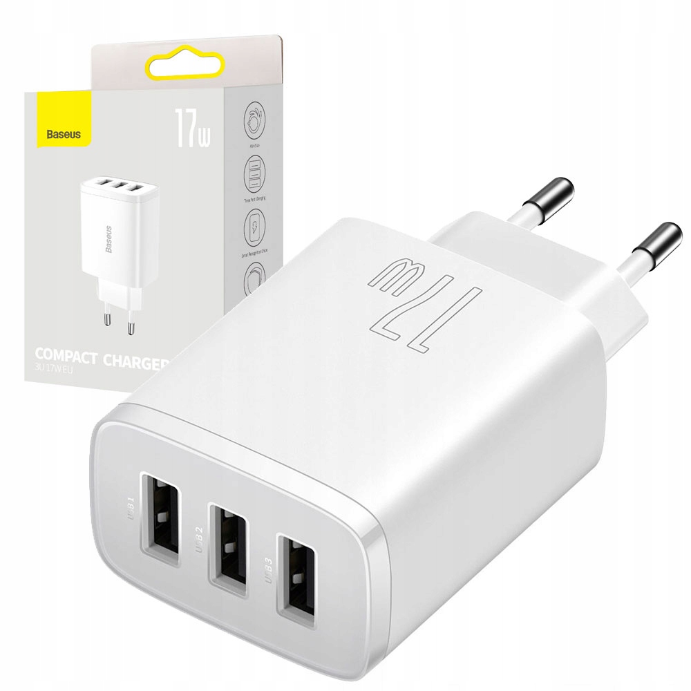 

Baseus Szybka Ładowarka Sieciowa 3x Usb 17W Eu
