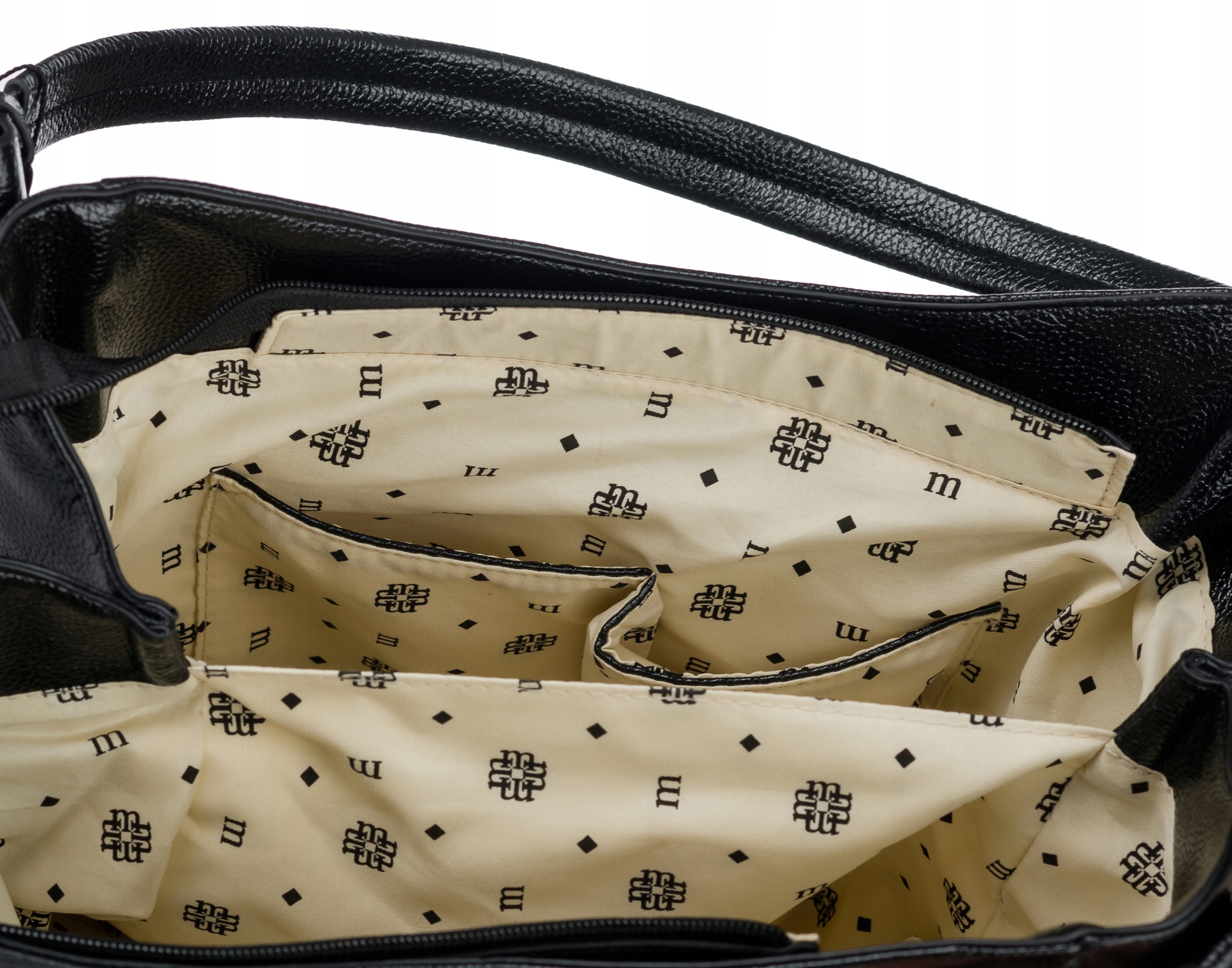 Torebka MONNARI SHOPPER Listonoszka Worek NA RAMIĘ Czarna PASEK Premium Materiał dominujący skóra ekologiczna