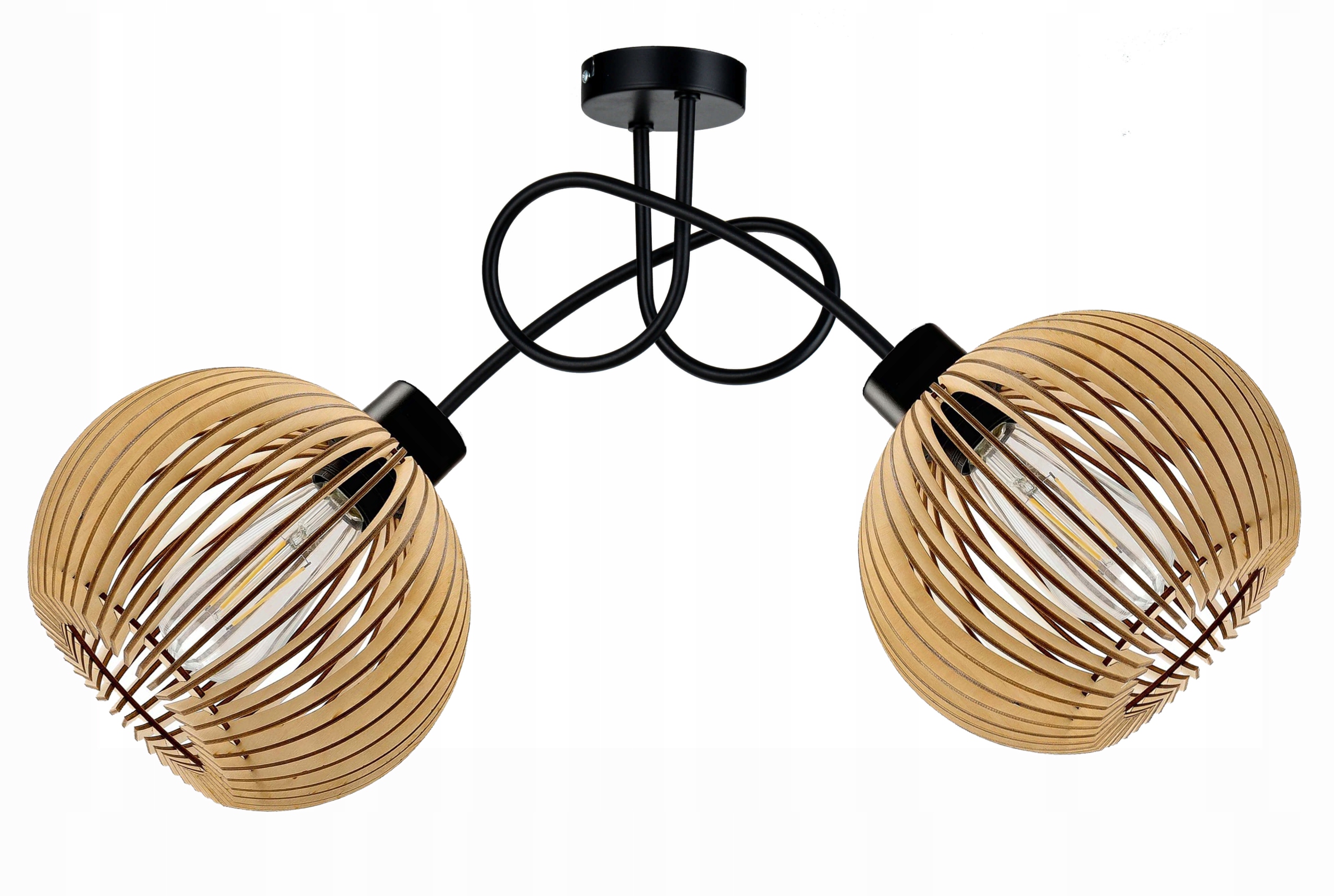 Lampa Sufitowa żyrandol Wisząca Loft kręcony drewno kula na 2x E27