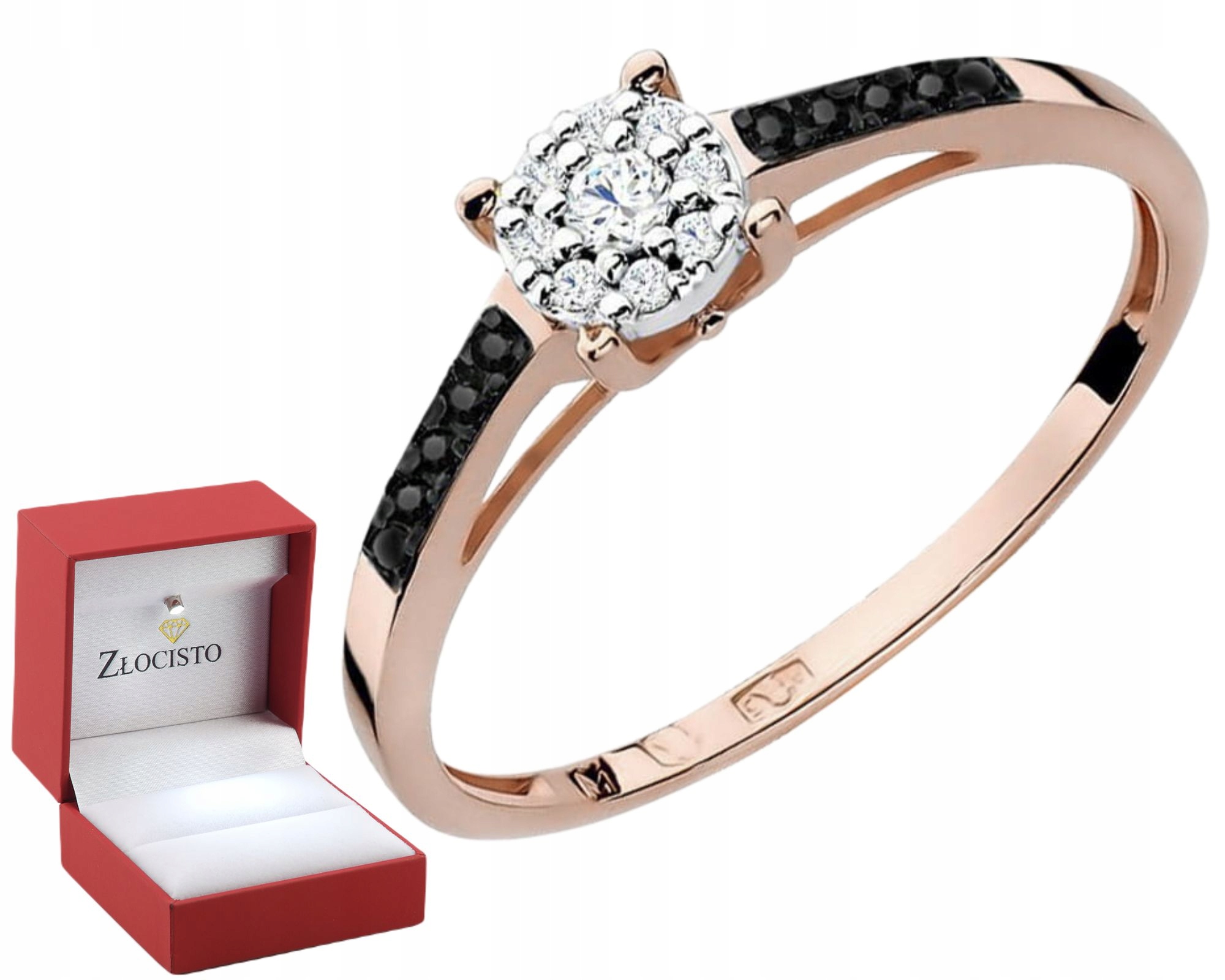 Zlatý Prstýnek S Černými Brilianty, Růžové Zlato Gravírování Bonus 585