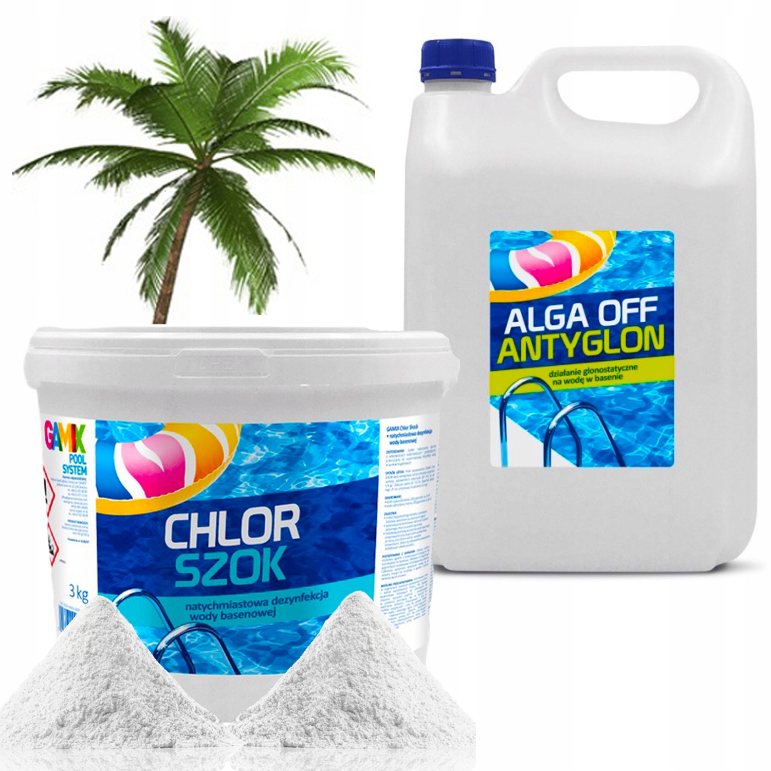Zestaw Gamix Alga Off Antyglon 4L Chlor Szok 3 Kg Chemia do Wody Basenu