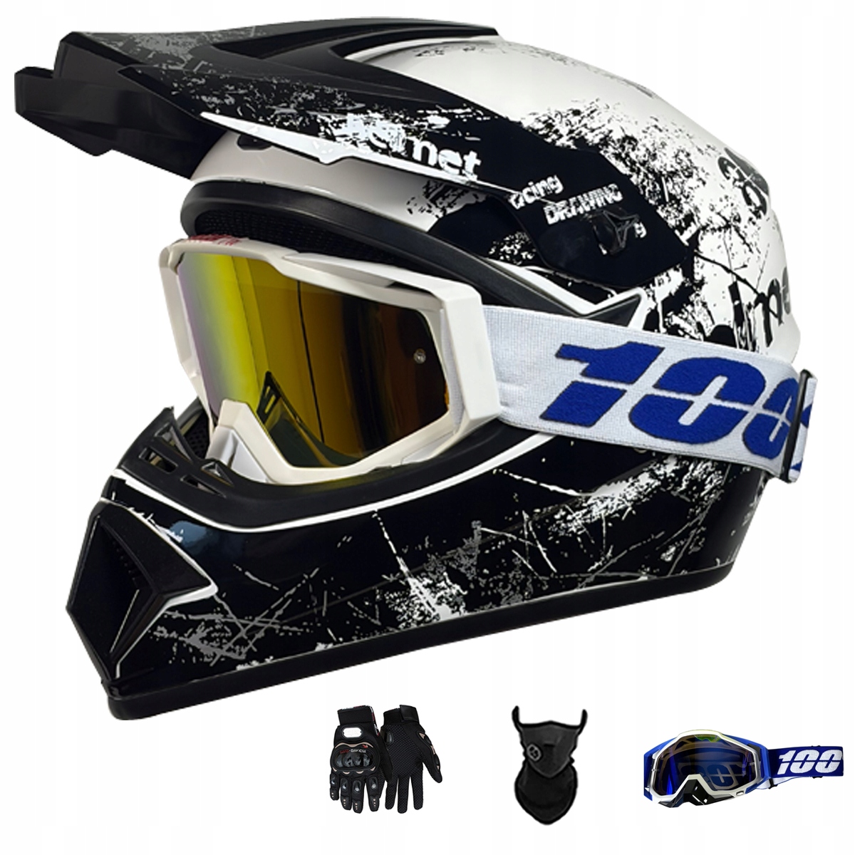 Motocyklová Přilba Lehká Enduro Quada Brýle Rukavice Maska M