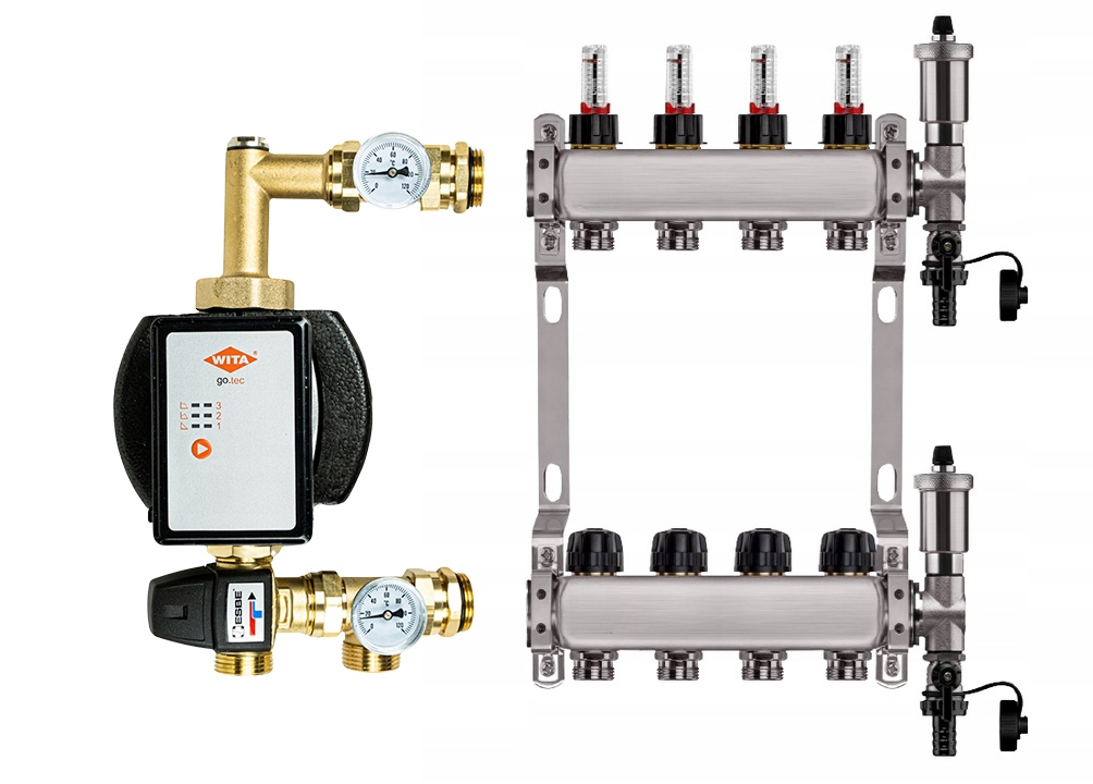Rozdělovač pro podlahu 4 sekce nerezový pro vytápění Čerpadlo Wita