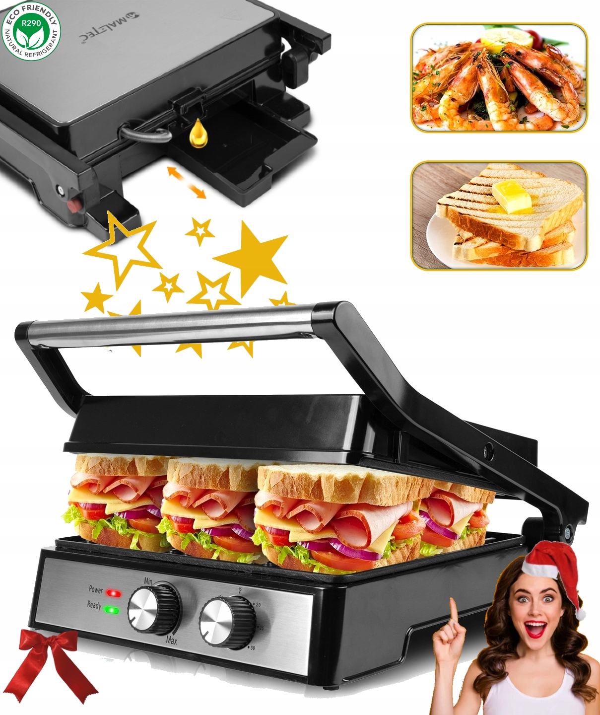 GRILL ELEKTRYCZNY OPIEKACZ DOMOWY TOSTER KANAPKI KEBAB WIELOFUNKJCYNY