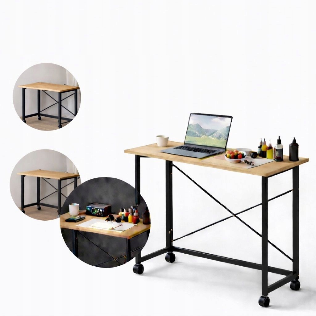 Biurko Loft Na Kółkach Pod Laptop Stolik Składany Kompakt Mobilny Czarny