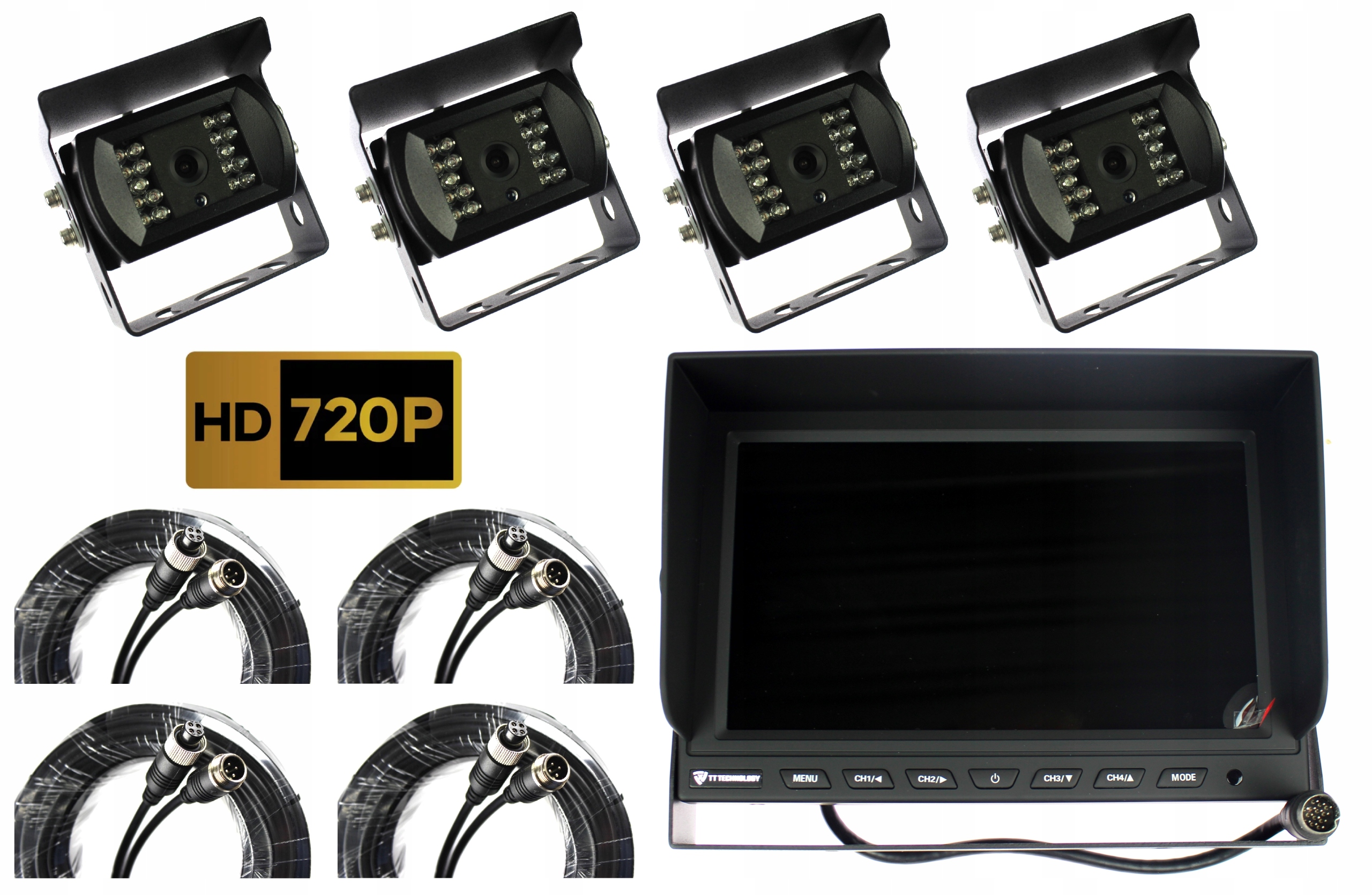 Monitor 9'' S Možnosťou Pripojenia 4 Kamera 4PIN 4x Cúvacia Kamera