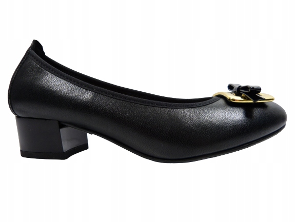 černé pohodlné kožené polobotky na stabilním podpatku Sala 38