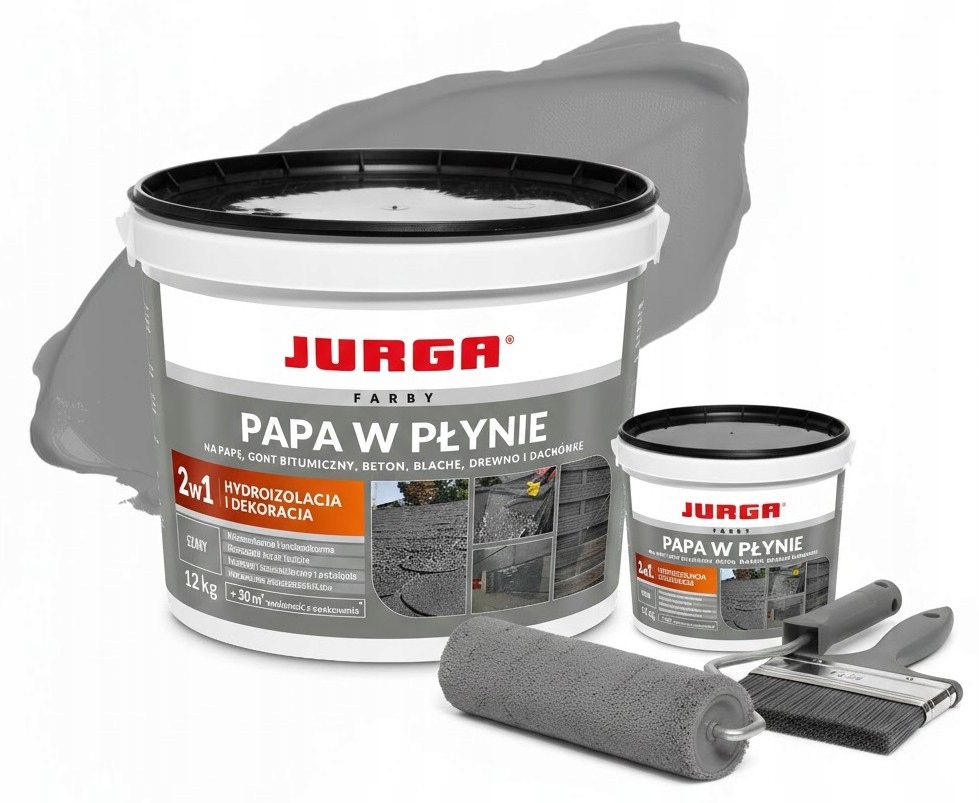 Zestaw Papa w płynie uniwersalna Szary Folia na Dach 12kg 1,5 kg