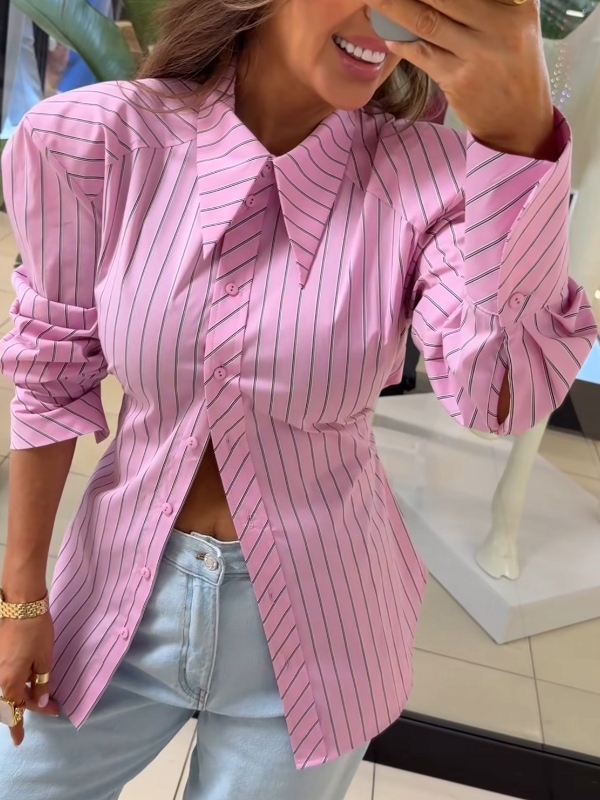 Emo Elegantní Košile Big Boss S Pruhy Růžová S
