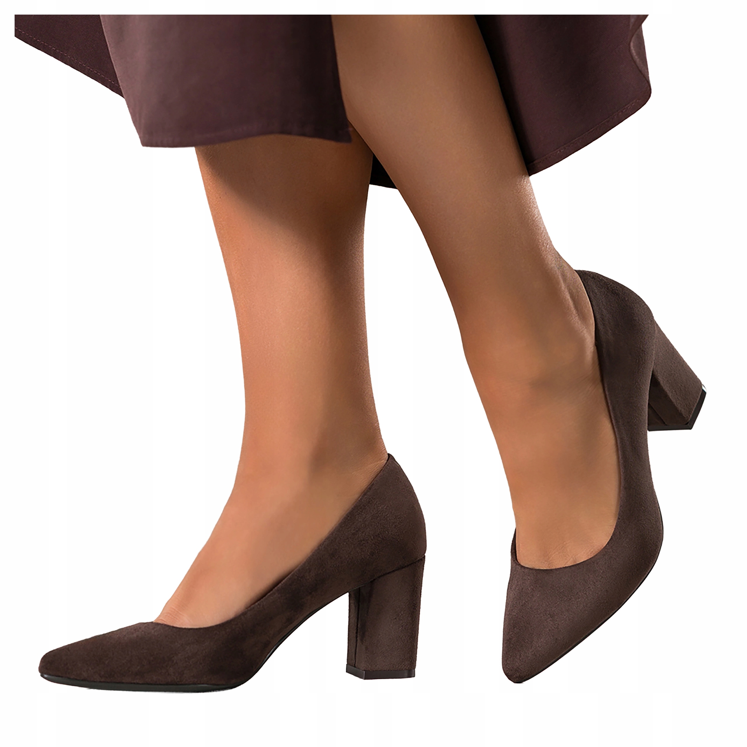 Čokoládové Dámské Pohodlné Podpatky Sloupek Kožená Vložka vel. 38
