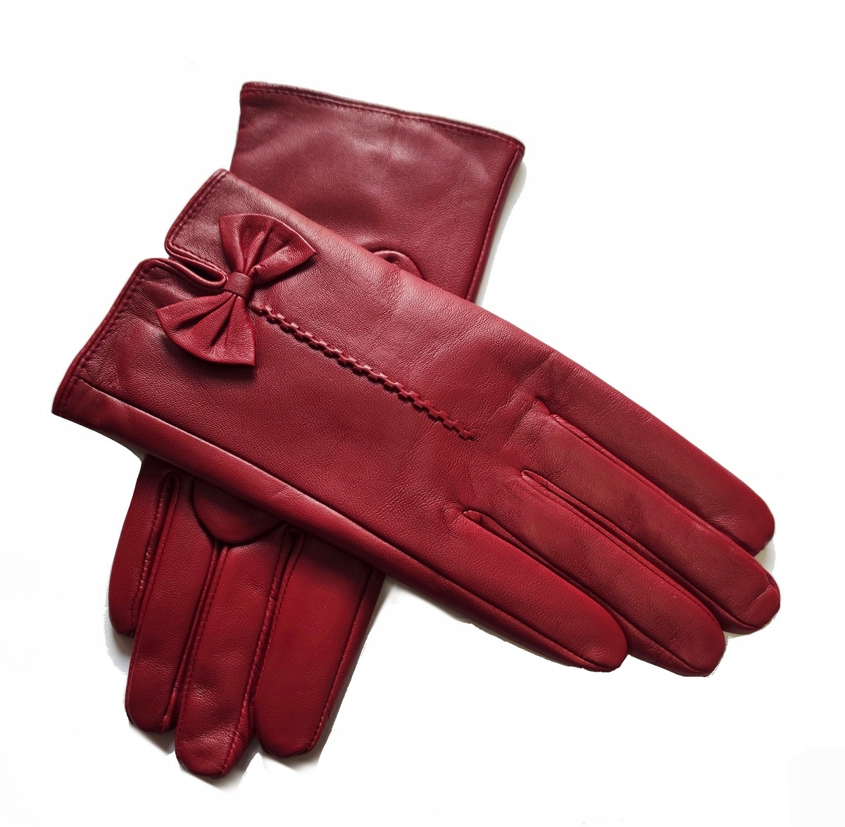 SKÓRZANE RĘKAWICE DAMSKIE KOKARDA CZERWIEŃ L Wzór dominujący bez wzoru