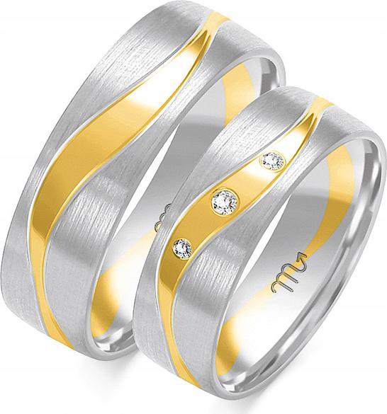 Zlatý snubní prsten s diamantem 585, velikost 8 9 10, pár prstenů gravírování 14k