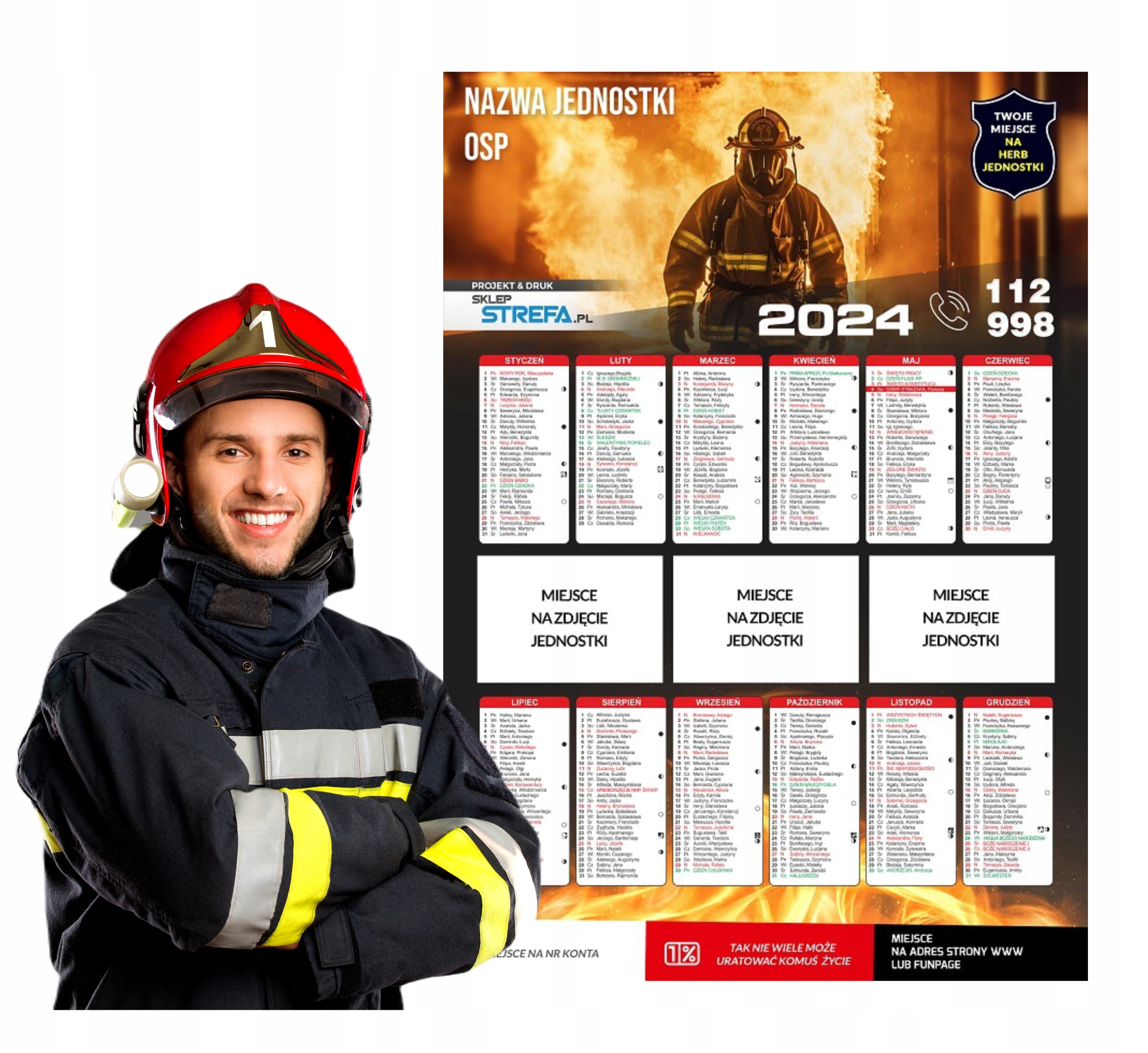 KALENDARZ STRAŻACKI PLAKATOWY A3 50 SZT OSP KALENDARZE STRAŻ PSP MDP 2025