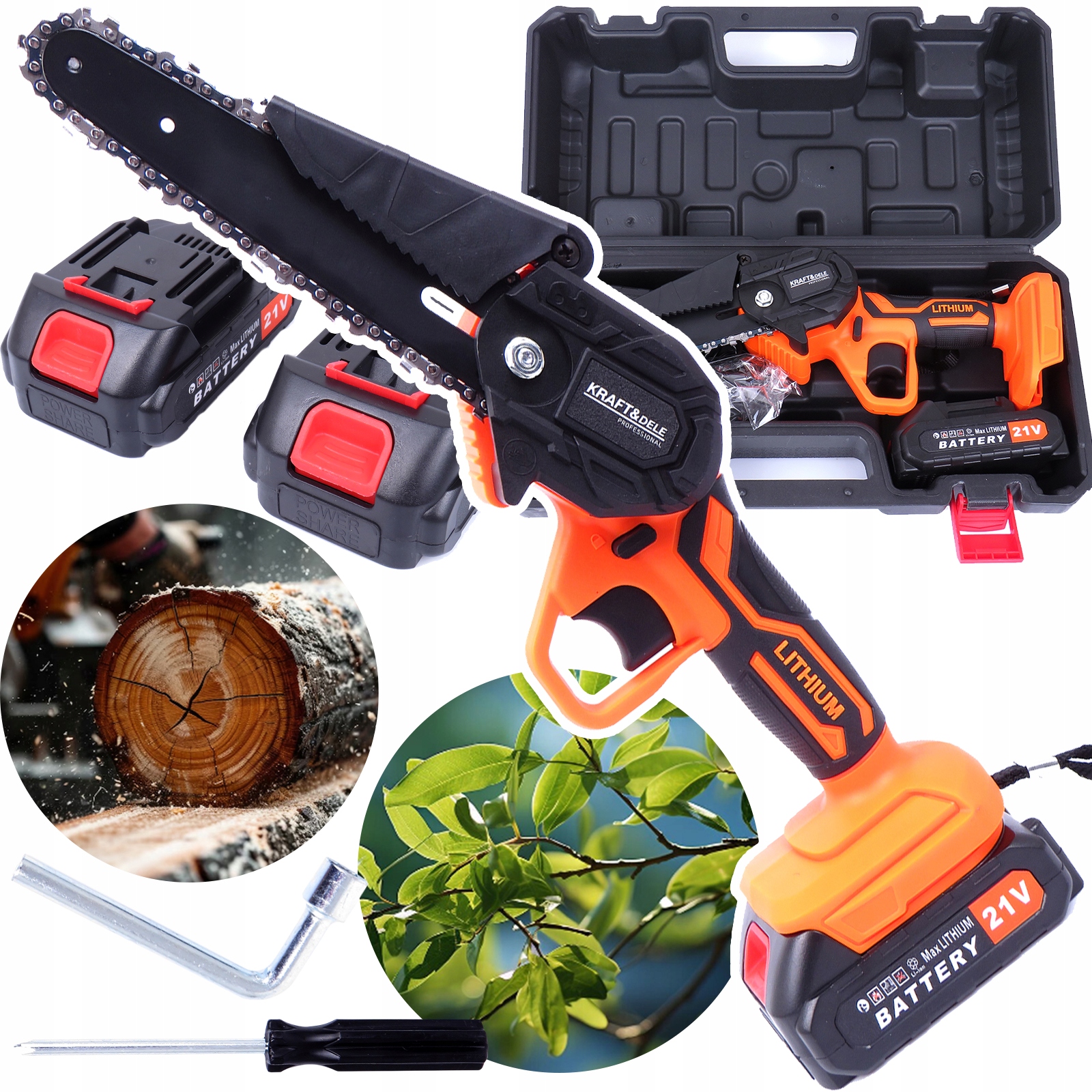 Mini Aku Řetězová Pila Pila 6" 2x Aku Li-ion Kufr