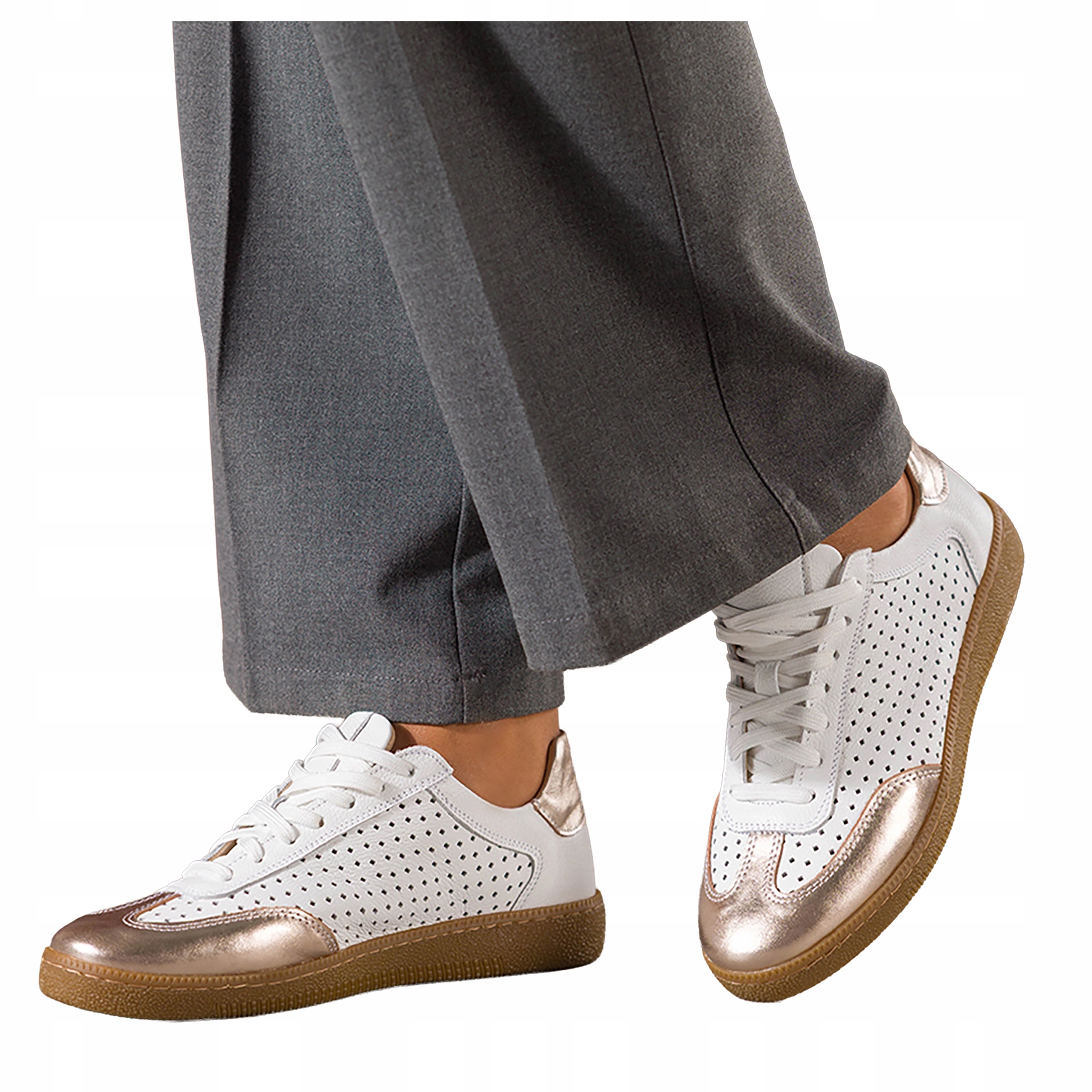 Sneakersy Bílé Dámské Kožené Sportovní Ažurové Šněrovací Modní vel. 38
