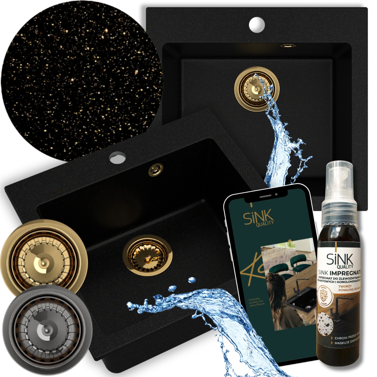 Drez Granitový Zlatý Jednokomorový Drez Ferrum 1K50 Manuálny Sifón