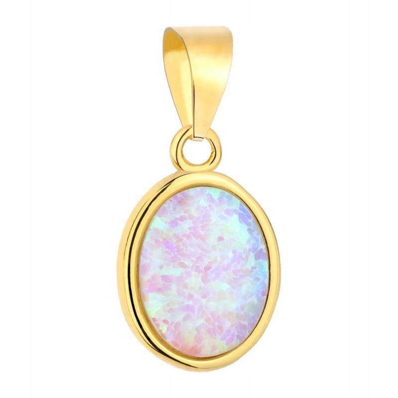 Zawieszka srebrna pozłacana owalna z opalizującym oczkiem Opal srebro 925