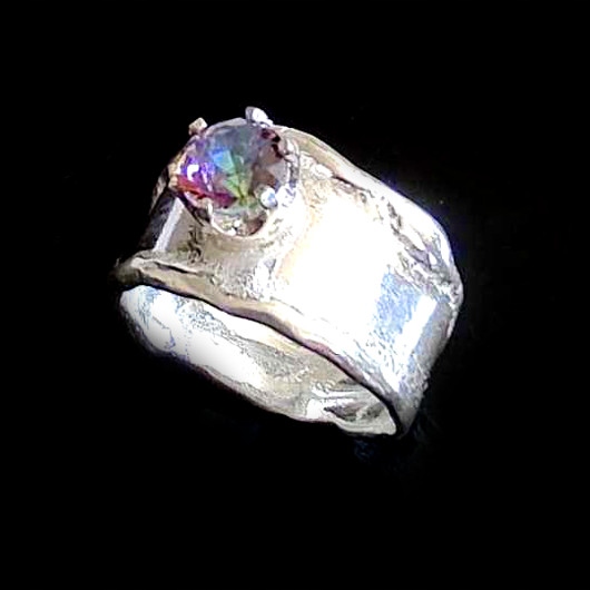 Křemen Mystic Stříbro 925 Stříbrný Minerální Prsten S Mystickým Křemenem