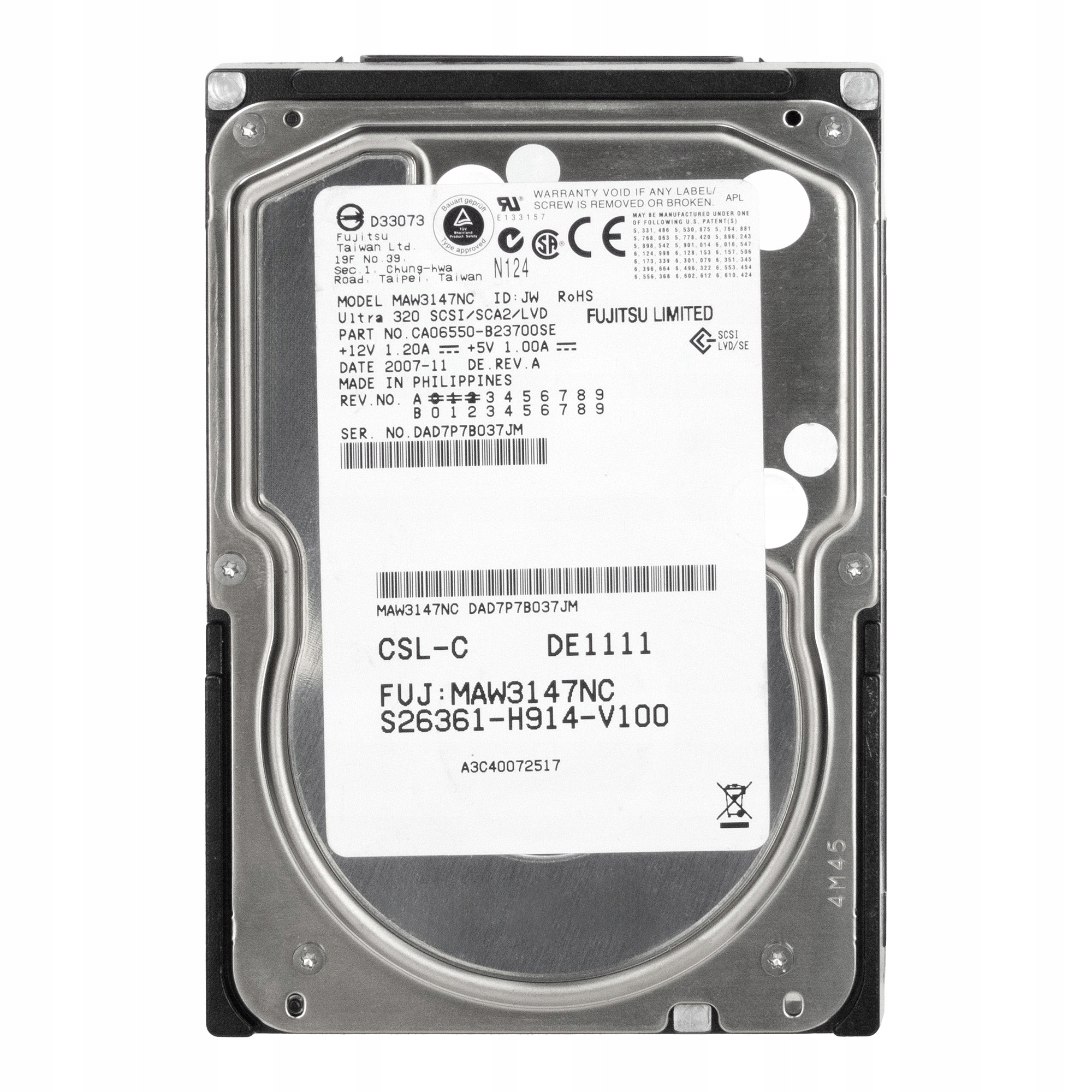 Fujitsu A3C40072517 146GB 10K Scsi 3.5" MAW3147NC Hdd