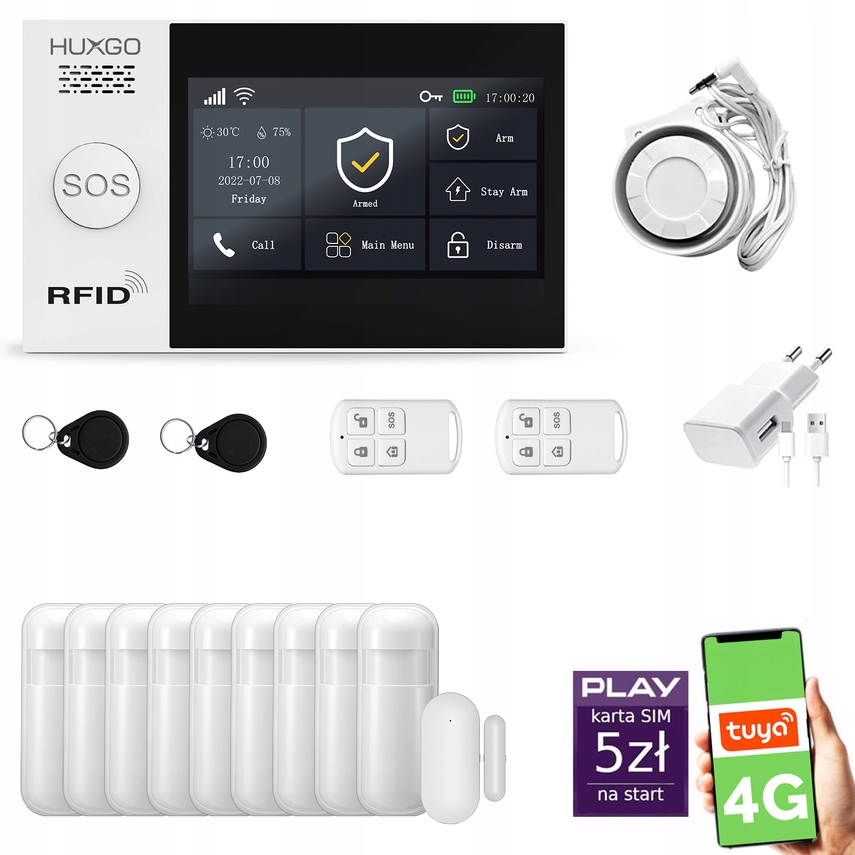 Bezdrátový alarm WiFi Gsm 4G, Tuya, alarmová sada Huxgo HXA007 4G