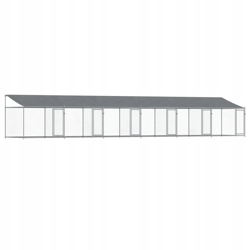 Levně Klec pro psa, střechou a dveřmi, šedá, 12x2x2 m, ocel