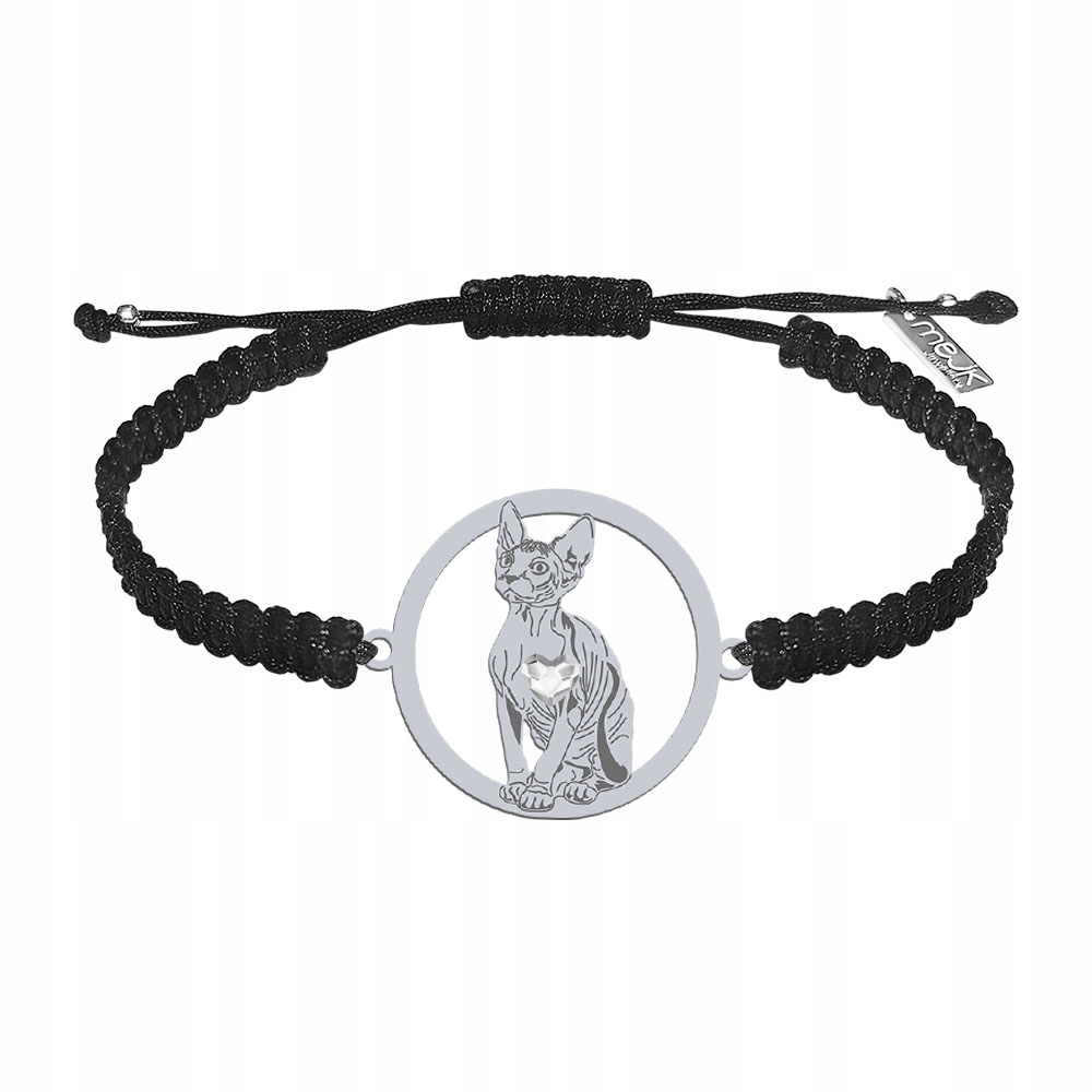 Stříbrný náramek s kočkou Sphynx Šperky 925 Makramé Dárek Gravírování