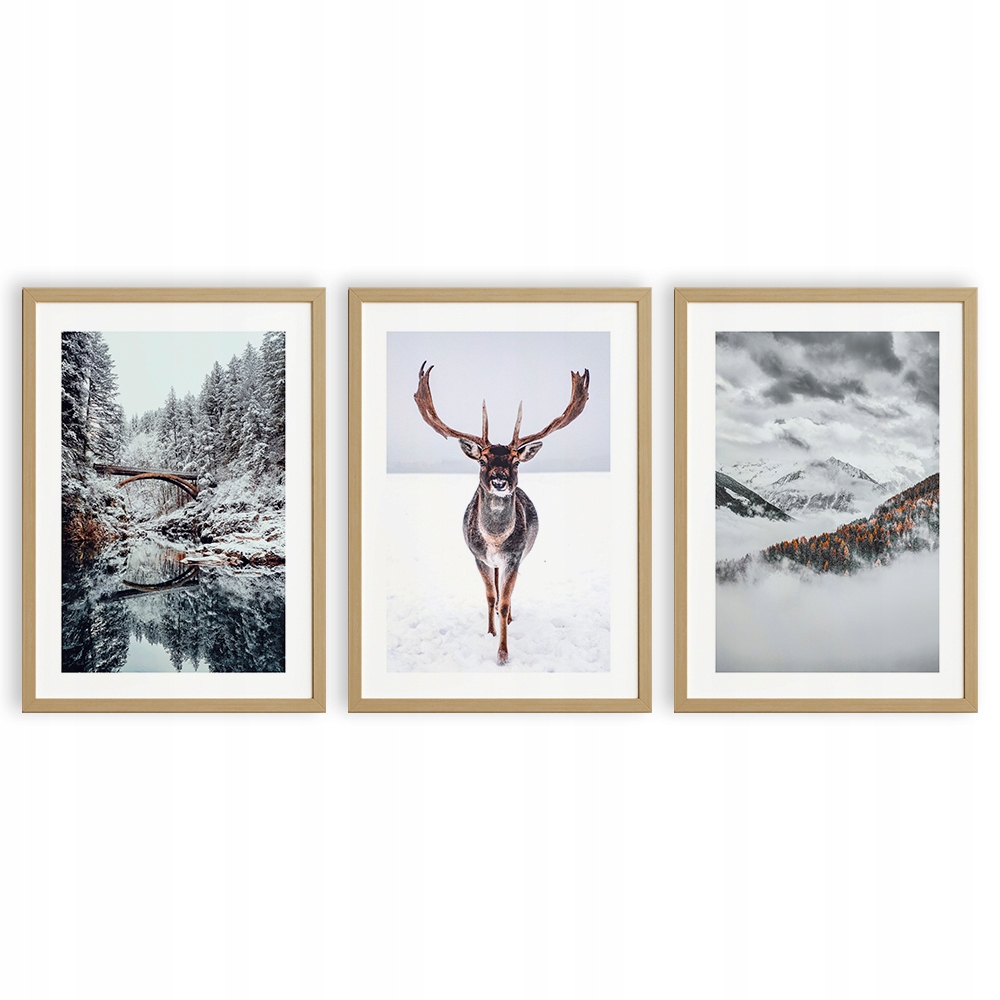 

Zestaw Plakatów A4 Plakaty Zima Jeleń Las Góry