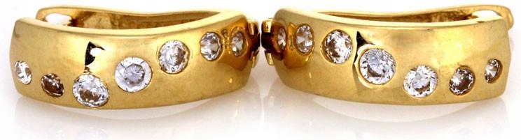 Zlaté náušnice 585, klasické plechy se zirkony, anglické zapínání 14k