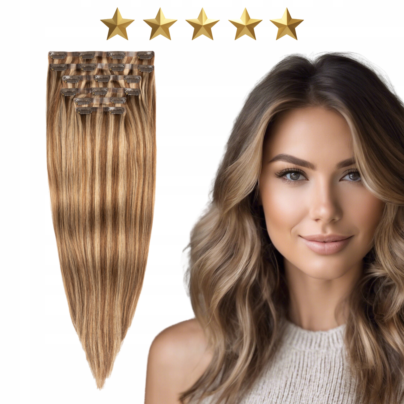 Bezšvové přírodní sponky 50 cm 120 g #6/18 Toffi Baleyage hnědé
