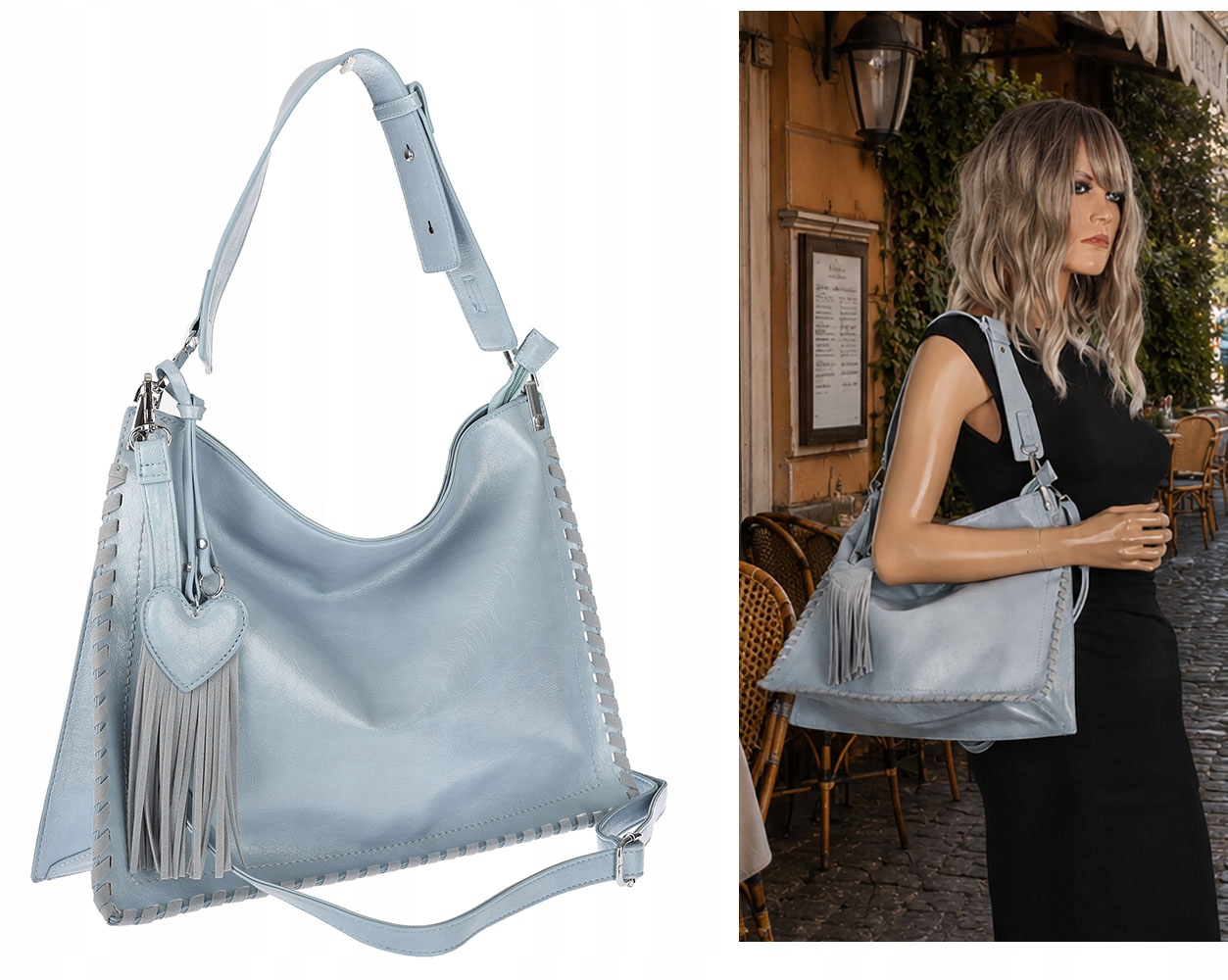 Dámská kabelka shopper taška přes rameno třásně velká boho MC687 Modrá