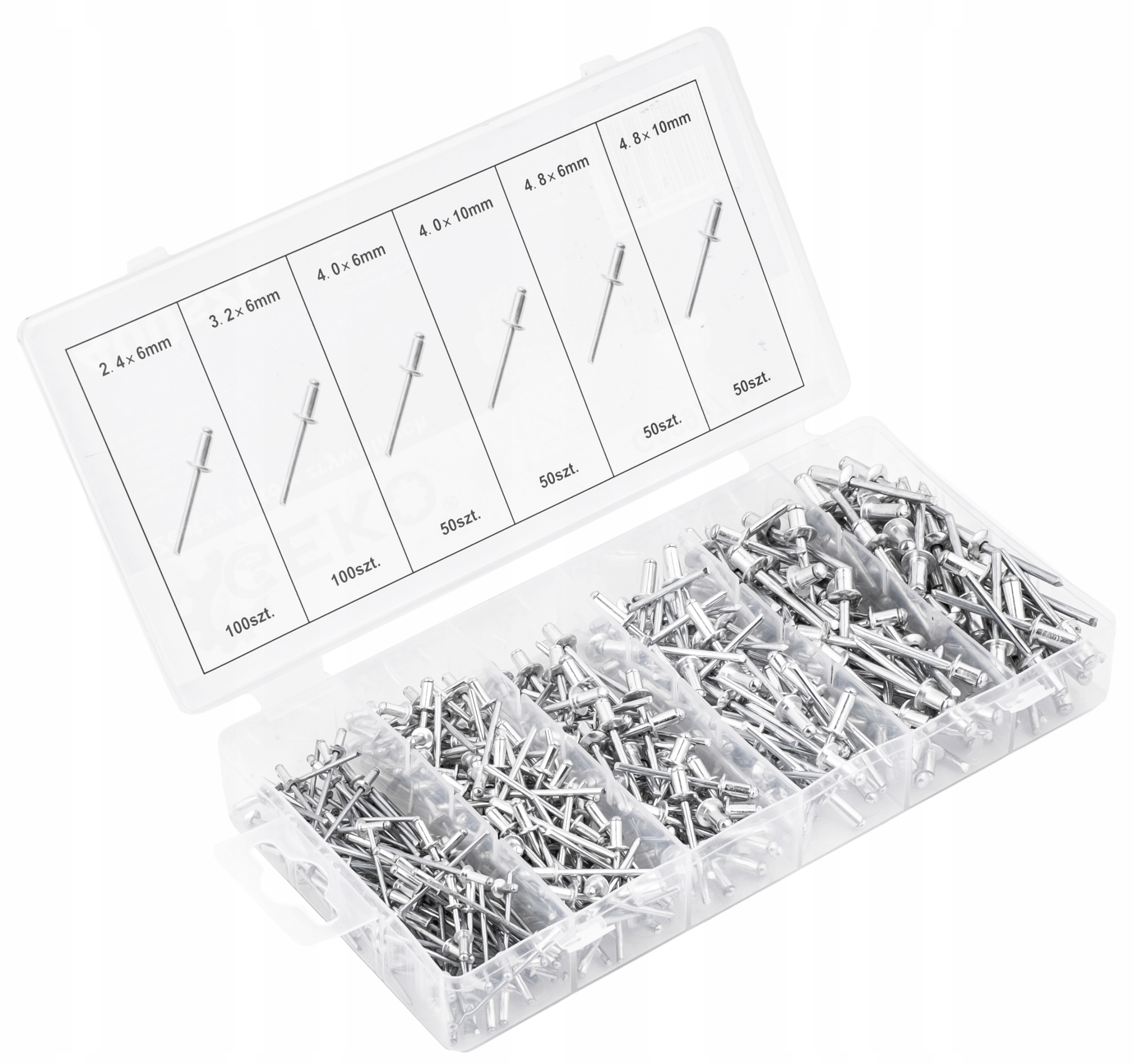 ZESTAW NITÓW NITY ALUMINIOWE ZRYWALNE NIT DO NITOWNICA RĘCZNA 400 SZT Długość 10 mm