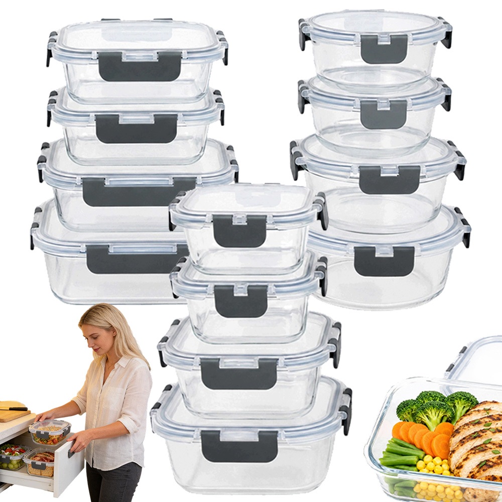 Skleněné Nádoby 12 Ks Hermetické Lunchbox Bento Do Mrazáku