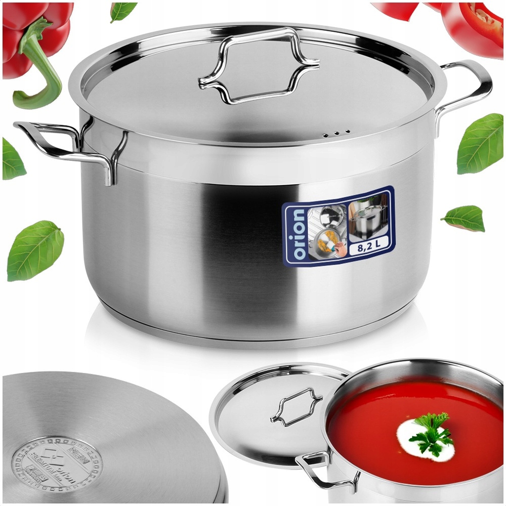 Hrniec Oceľový Nerezový Pokrievka Indukcia Plyn Varenie 26 CM 8,2 L