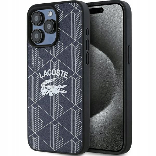 Pouzdro Lacoste pro iPhone 15 Pro 6.1" tmavě modré Monogram Vintage Logo MagSafe