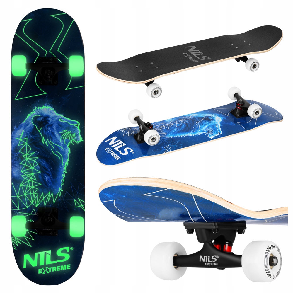 Deskorolka Klasyczna Drewniana Dla Dziecka Nils ABEC-7 Fluorescencyjna