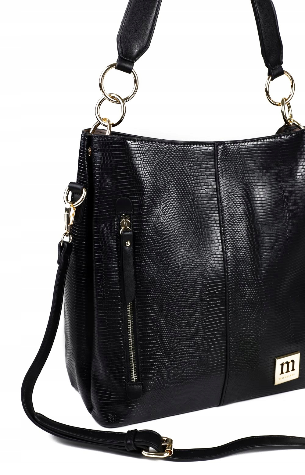 Torebka MONNARI SHOPPER NA RAMIĘ Czarna PASEK LOGO Model BAG0280-020