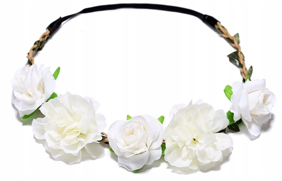 

Opaska Wianek Na Głowę Boho Gumka Białe Kwiaty