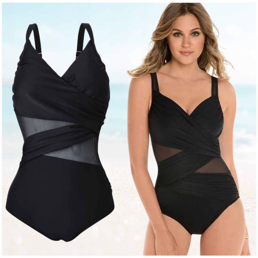 WYSZCZUPLAJĄCY CZARNY DAMSKI STRÓJ KĄPIELOWY JEDNOCZĘŚCIOWY PLUS SIZE XXL Rozmiar XXL