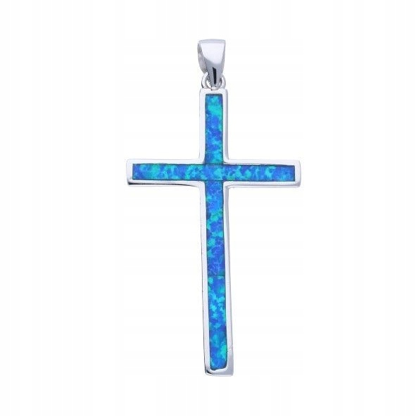 Přívěsek Stříbro 925 Křížů Modrý Opál Křížek 3,3 cm x 2 cm