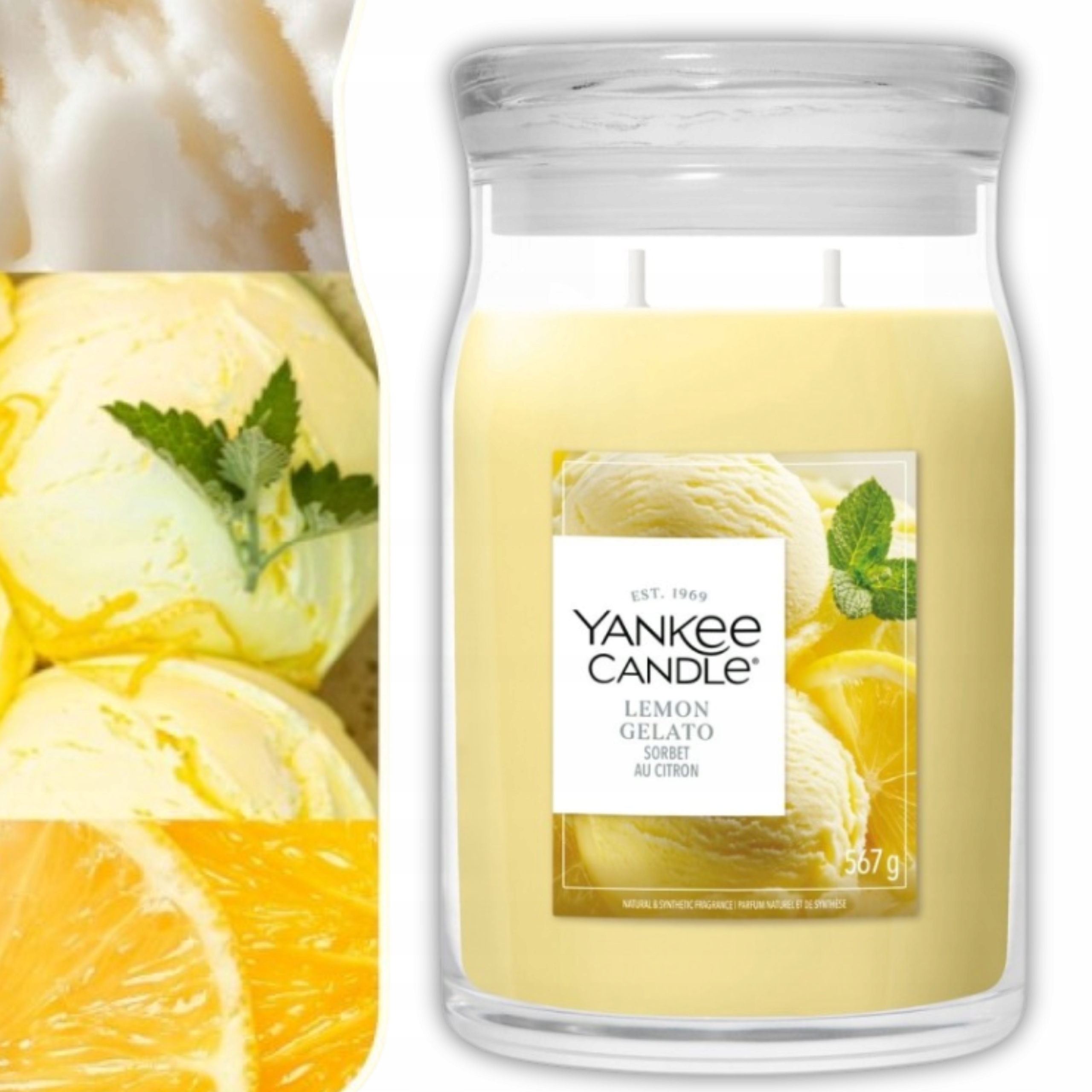 Velká svíčka Yankee Candle Lemon Gelato 567 g citronové gelato