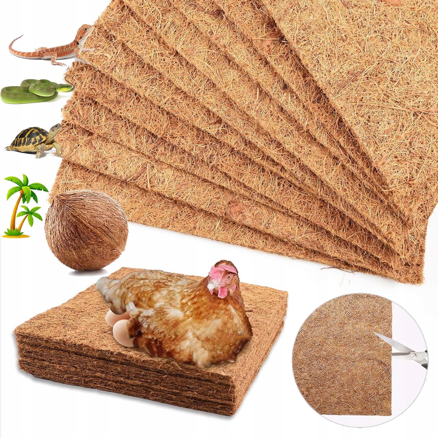 Levně 10 Ks Kokosová Podložka 30 X 30 CM, Opakovaně Použitelná Pro Kuřata, Křečky