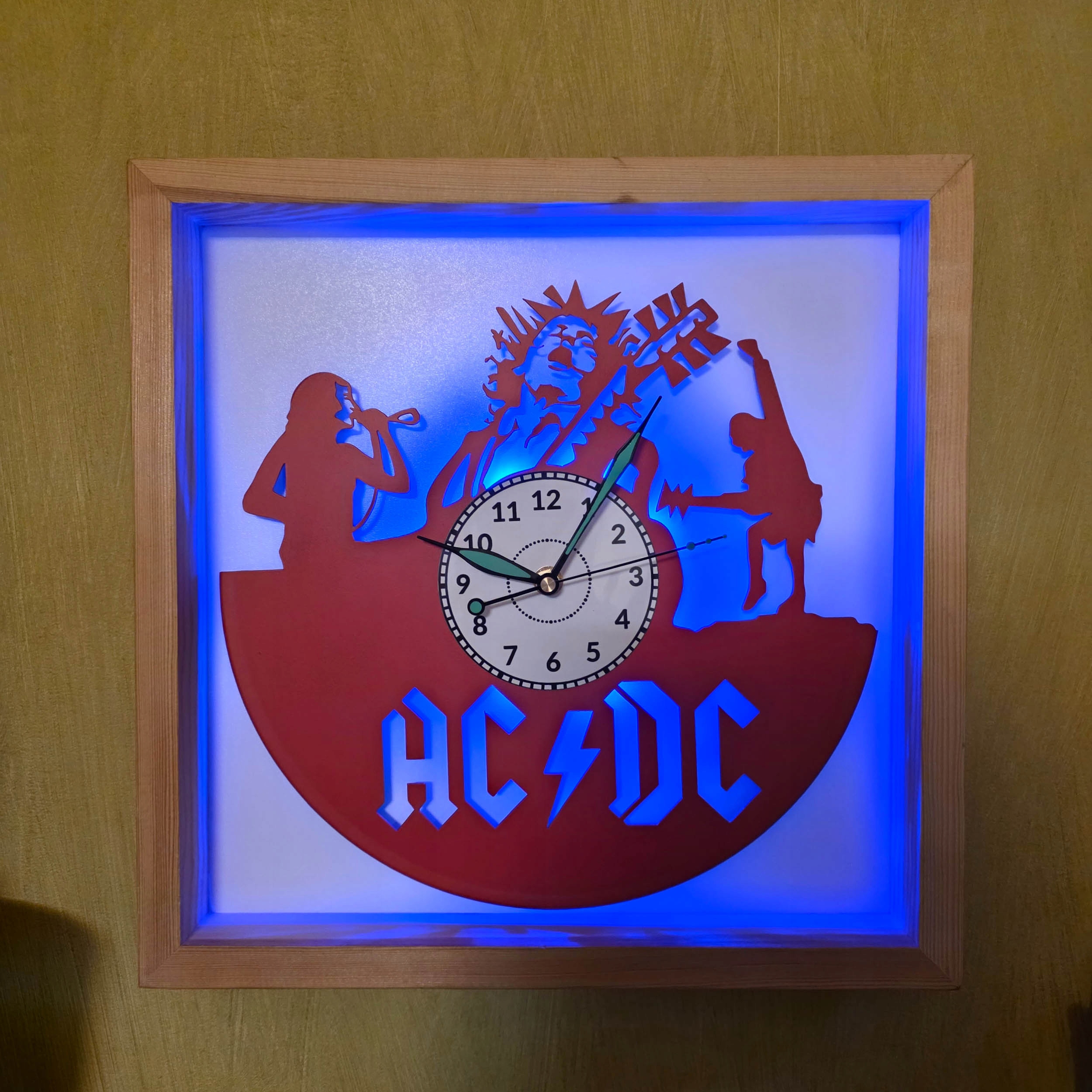 Ac/dc Nástenný hodinový rám 35x35cm Led Rgb vinylová doska bez káblov Farba