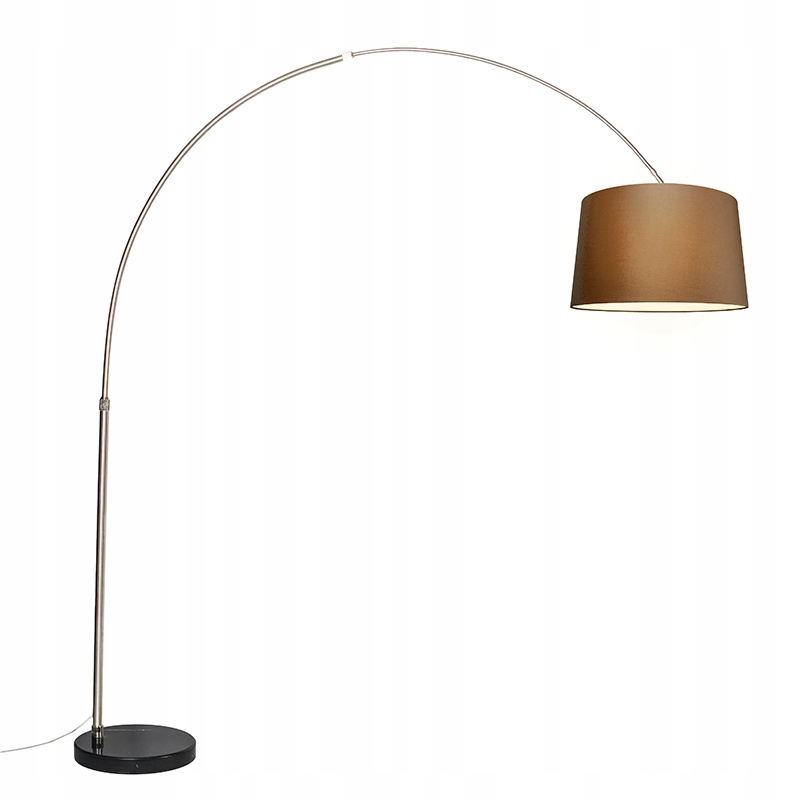 Łukowa lampa ze stali z brązowym abażurem z tkaniny 45 cm XXL