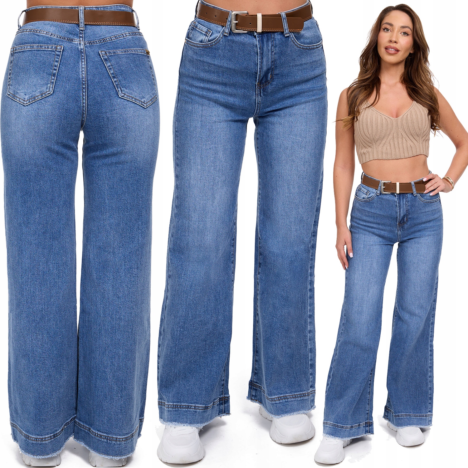 633_JEANSOWE Spodnie Szwedy M.sara Damskie Szerokie Nogawki Proste XL/42