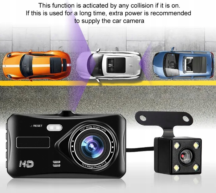 WIDEOREJESTRATOR JAZDY KAMERA COFANIA MENU PL Kąt widzenia 170°