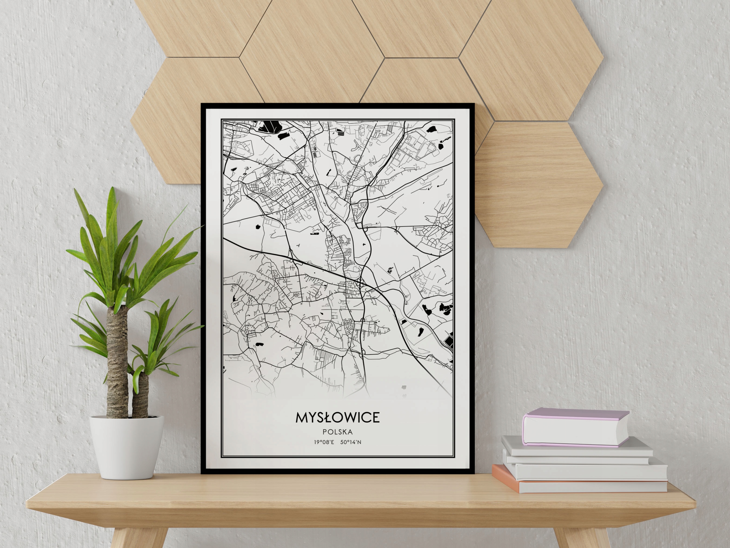 Mapa czarno biała plakat Mysłowice 91x61cm Wysokość produktu 91 cm