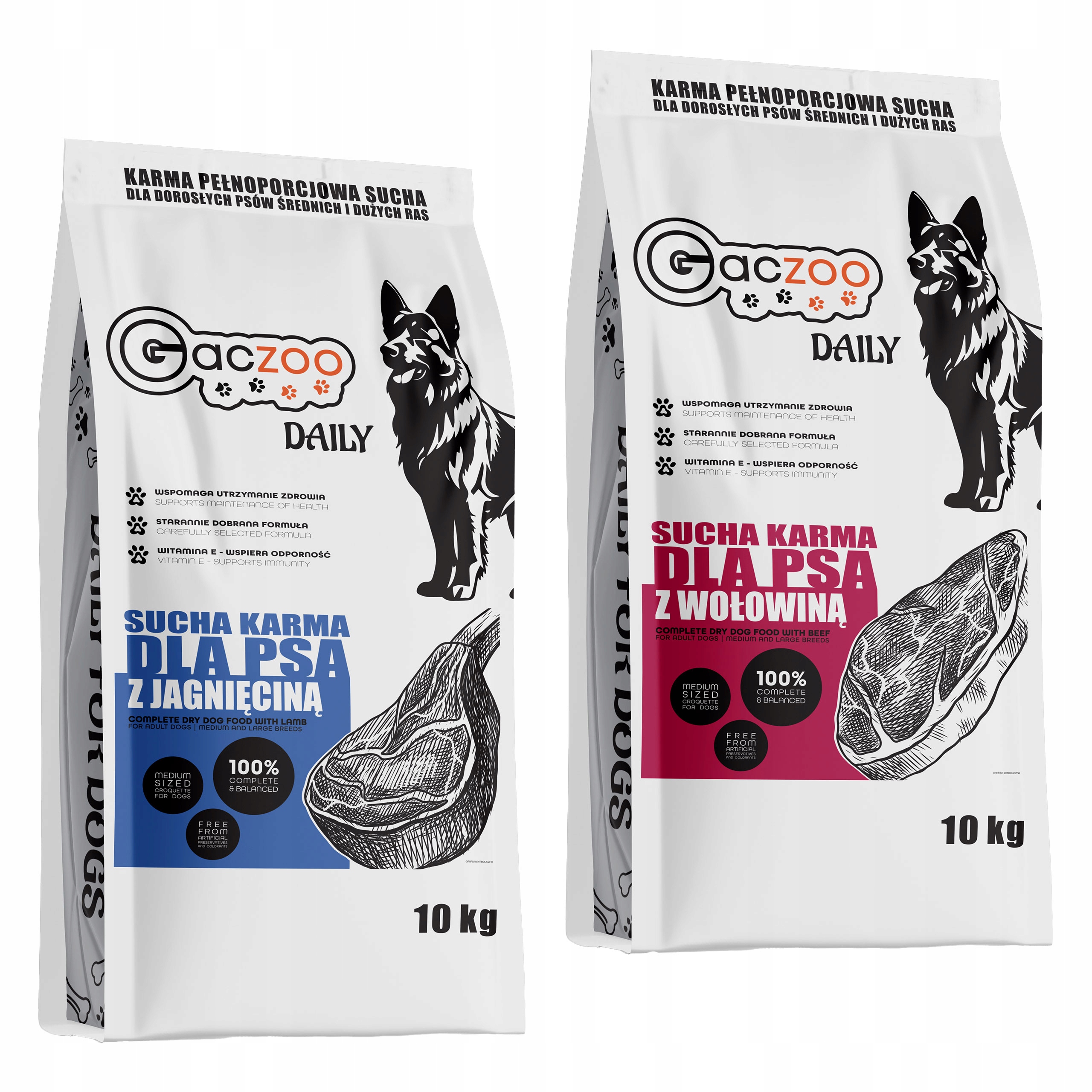 Krmivo pro psy Mix chutí 2 x 10 kg Gaczoo Daily Adult Dog s vitamíny