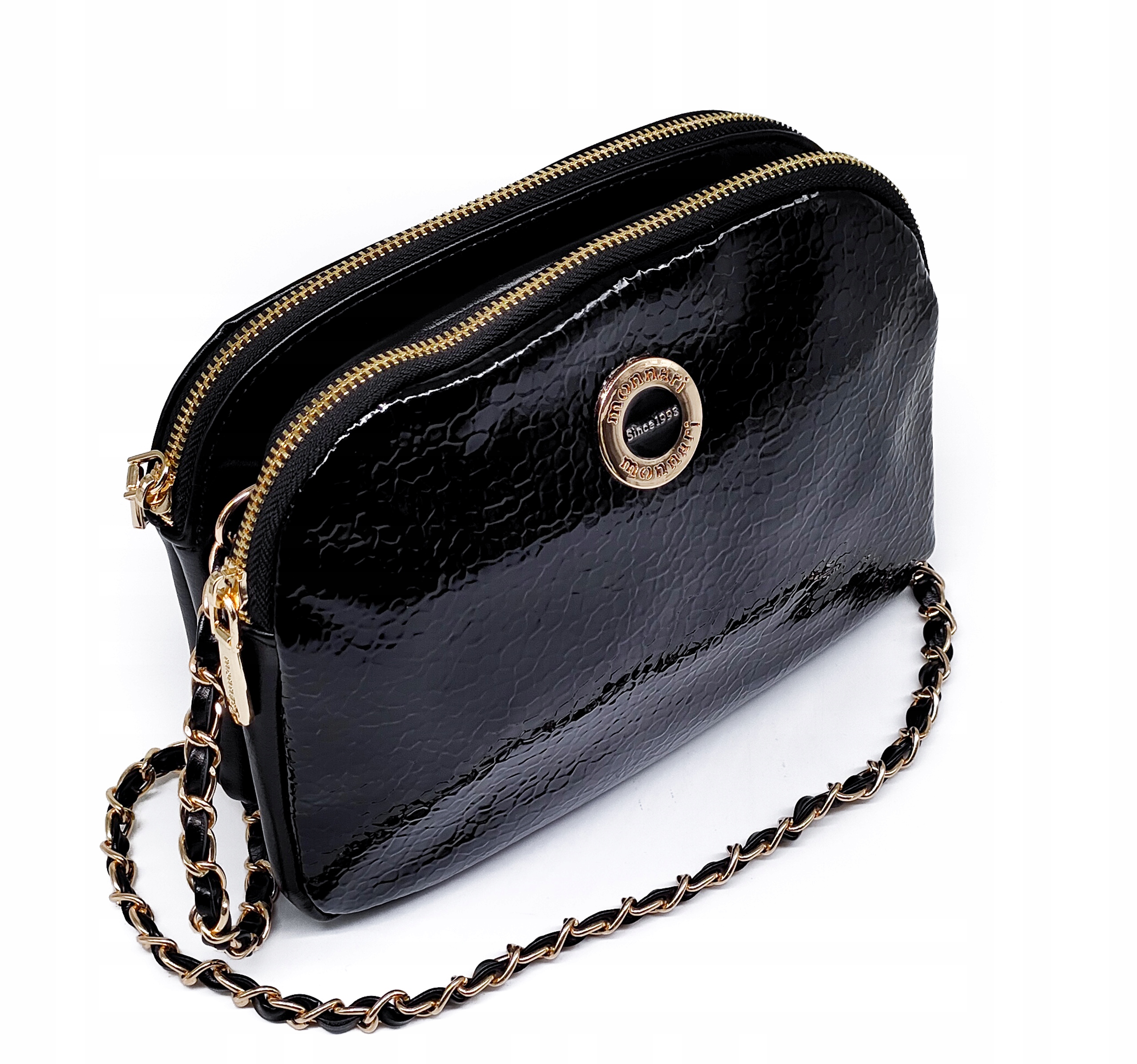 Dwukomorowa listonoszka Monnari Czarna croco 0690 Kolor czarny