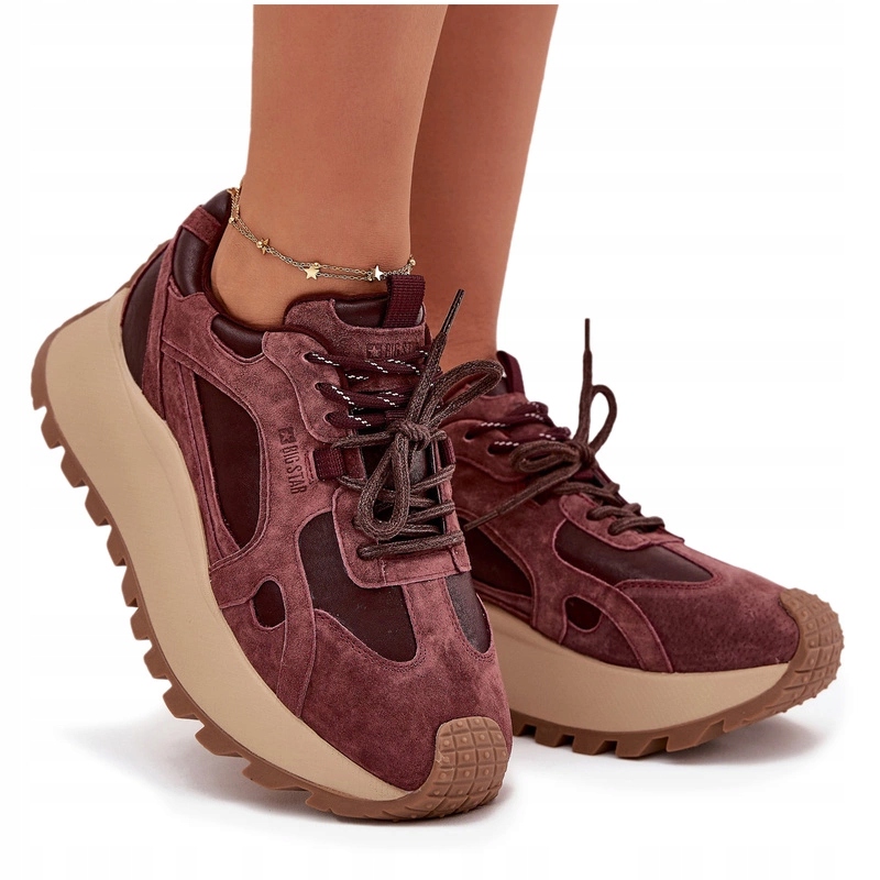 Kožené Tenisky Platforma Big Star SS274625 Hi-poly Systém Bordó 37